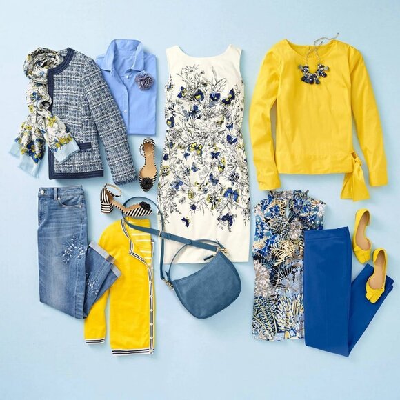 NWT Talbots Butterfly Spring Sateen Sheath Dress Cerulean Yellow White Size 4 P - Picture 5 of 9